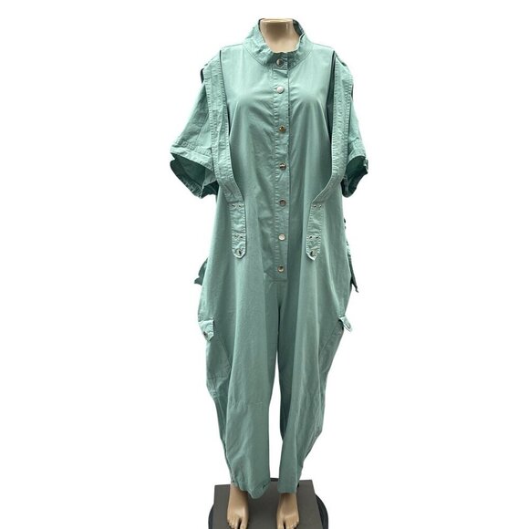 LAtiste Miami Oversize Mint Green Utility Jumpsuit Button-Front Pockets Women 4X - Picture 4 of 13